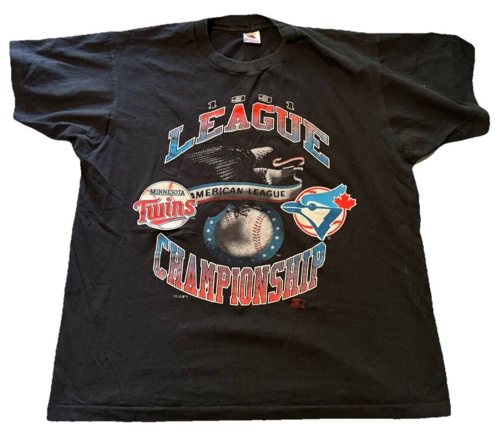 1991 American League Championship Black T-Shirt Size Large Minnesosta Twins 90s